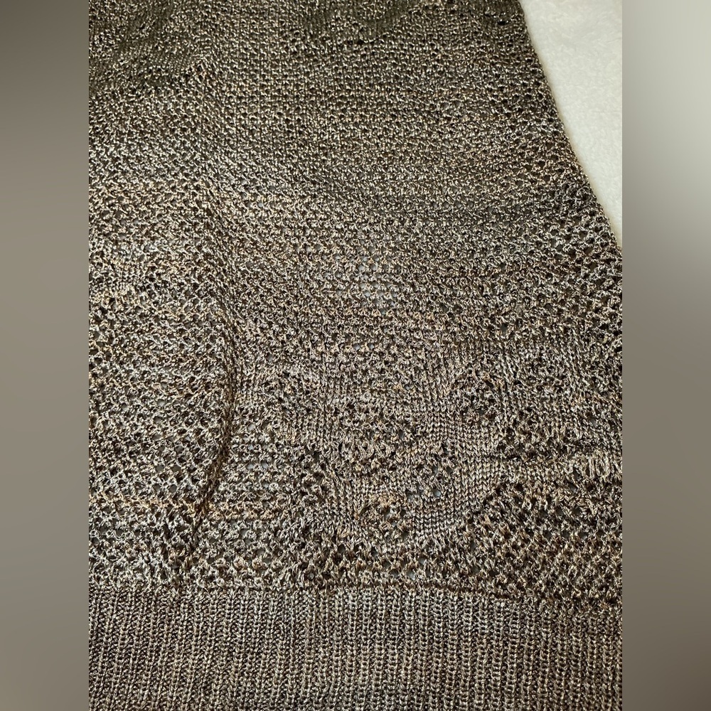 Brown and gold Knit cut out shoulders Sweater top - Picture 6 of 8